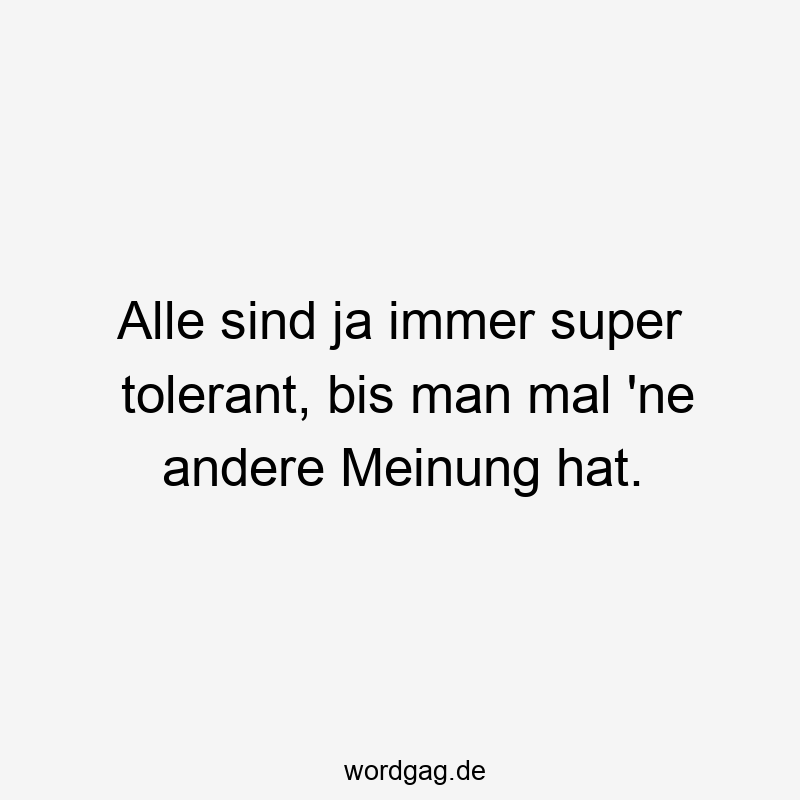 Lustige tolerant Sprüche - Alle sind ja immer super tolerant, bis man mal ’ne andere Meinung hat.