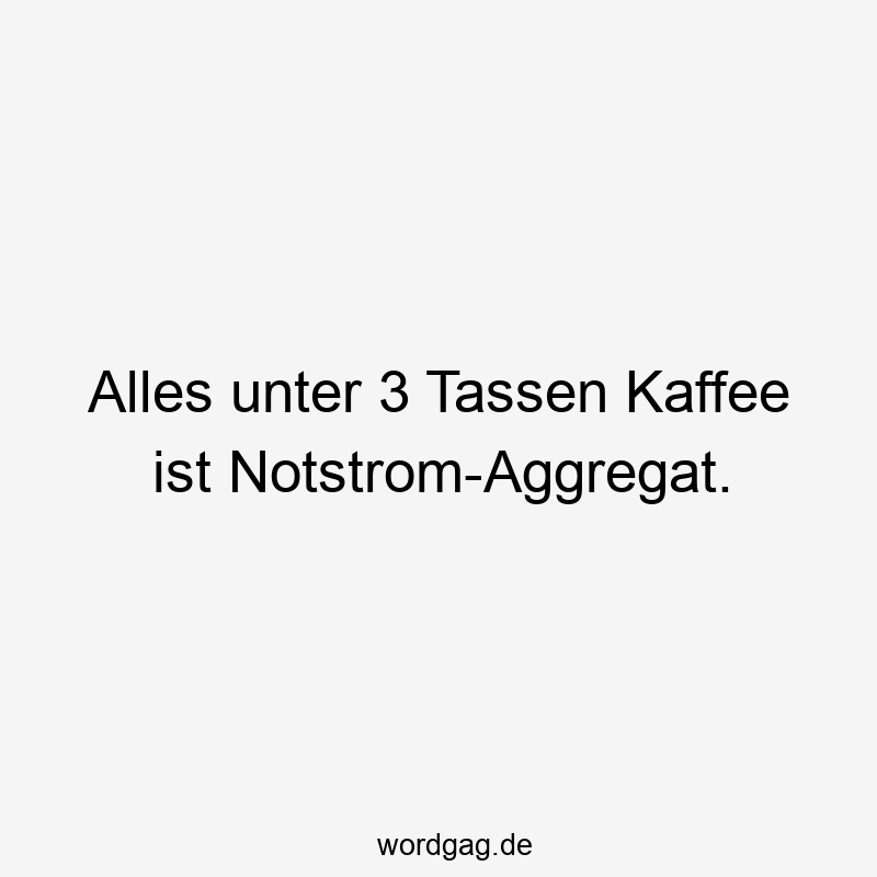 Lustige Sprüche: Kaffee - Alles unter 3 Tassen Kaffee ist Notstrom-Aggregat.