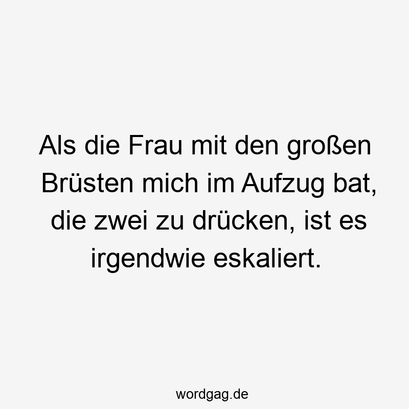Als die Frau mit den großen Brüsten mich im Aufzug bat, die zwei zu drücken, ist es irgendwie eskaliert.