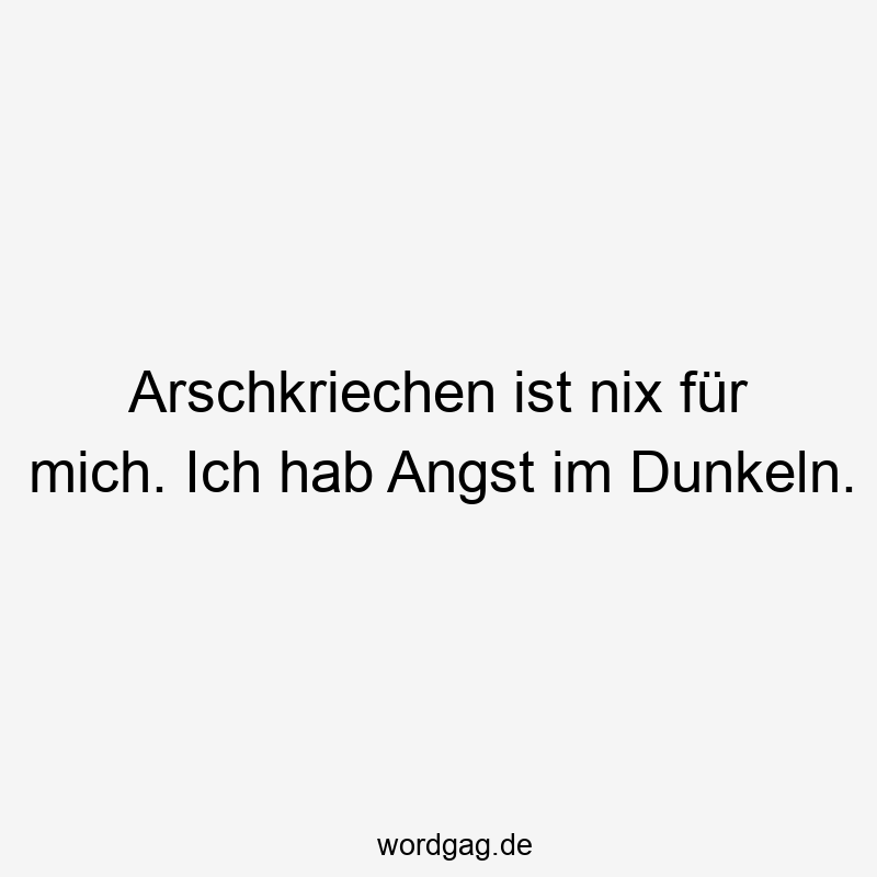 Arschkriechen ist nix für mich. Ich hab Angst im Dunkeln.