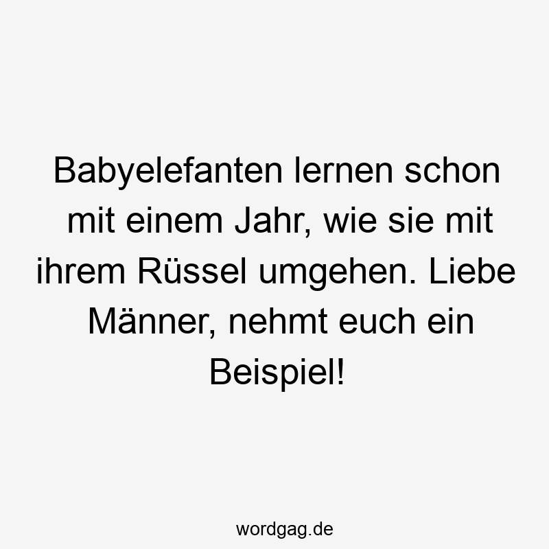 Babyelefanten lernen schon mit einem Jahr, wie sie mit ihrem Rüssel umgehen. Liebe Männer, nehmt euch ein Beispiel!