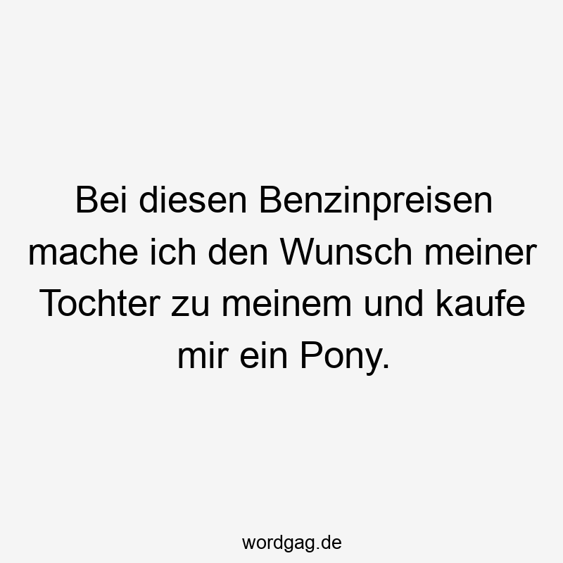 Bei diesen Benzinpreisen mache ich den Wunsch meiner Tochter zu meinem und kaufe mir ein Pony.