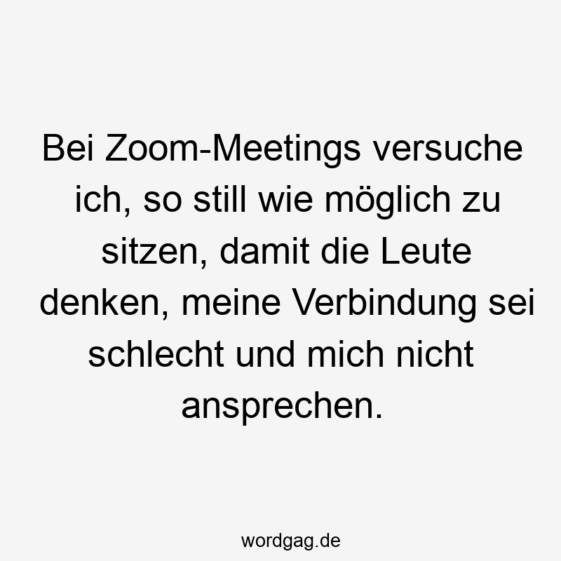 Bei Zoom-Meetings versuche ich, so still wie möglich zu sitzen, damit die Leute denken, meine Verbindung sei schlecht und mich nicht ansprechen.