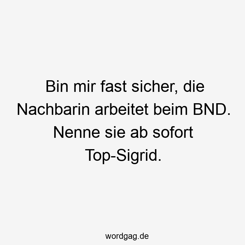 Bin mir fast sicher, die Nachbarin arbeitet beim BND. Nenne sie ab sofort Top-Sigrid.