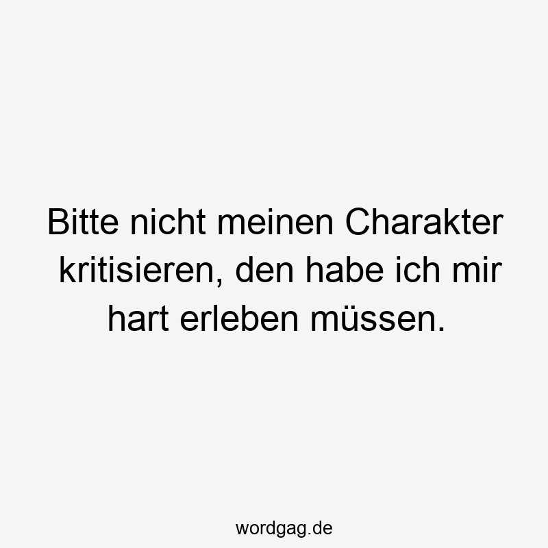 Bitte nicht meinen Charakter kritisieren, den habe ich mir hart erleben müssen.