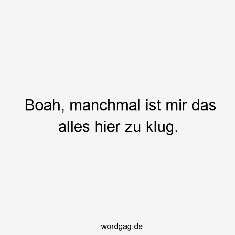 Boah, manchmal ist mir das alles hier zu klug.