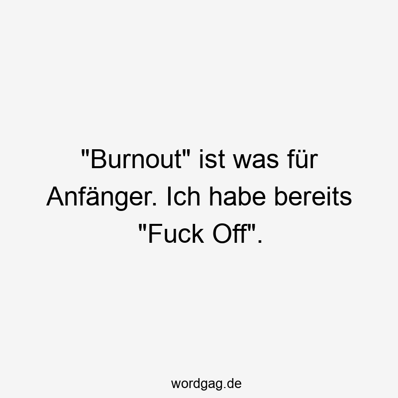 „Burnout“ ist was für Anfänger. Ich habe bereits „Fuck Off“.