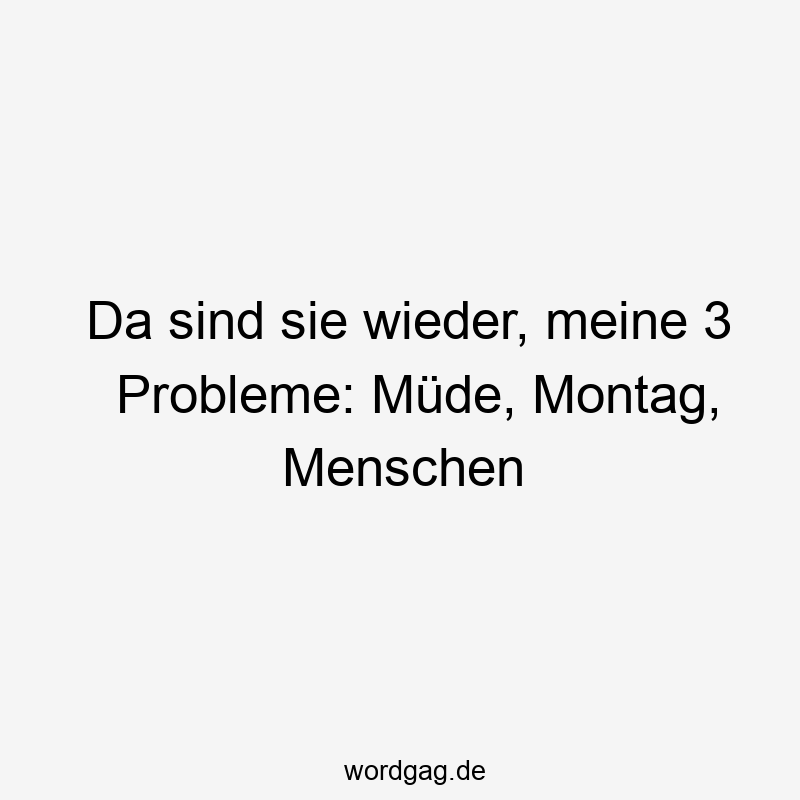 119 Lustige Müde Sprüche - Da sind sie wieder, meine 3 Probleme: Müde, Montag, Menschen