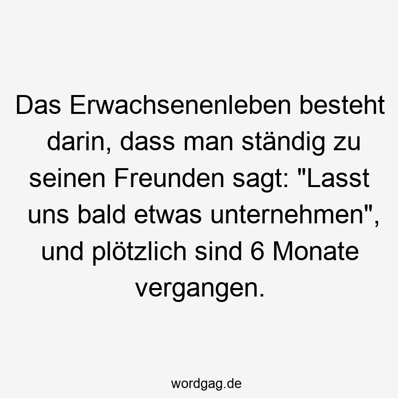 Das Erwachsenenleben besteht darin, dass man ständig zu seinen Freunden sagt: „Lasst uns bald etwas unternehmen“, und plötzlich sind 6 Monate vergangen.