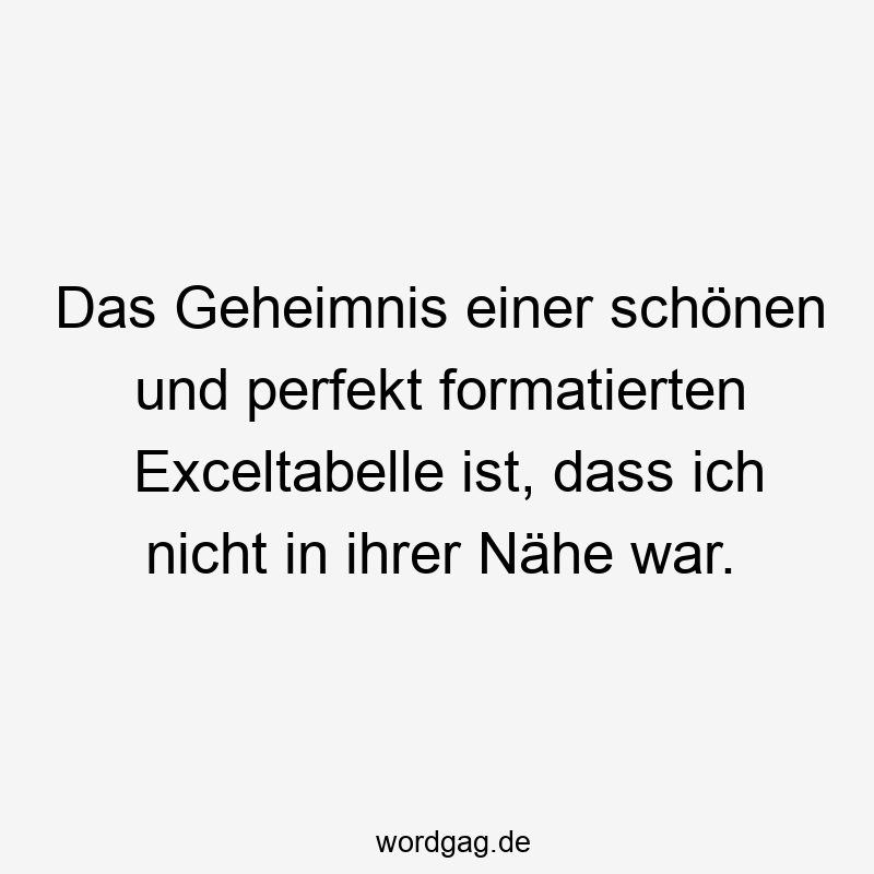 Das Geheimnis einer schönen und perfekt formatierten Exceltabelle ist, dass ich nicht in ihrer Nähe war.