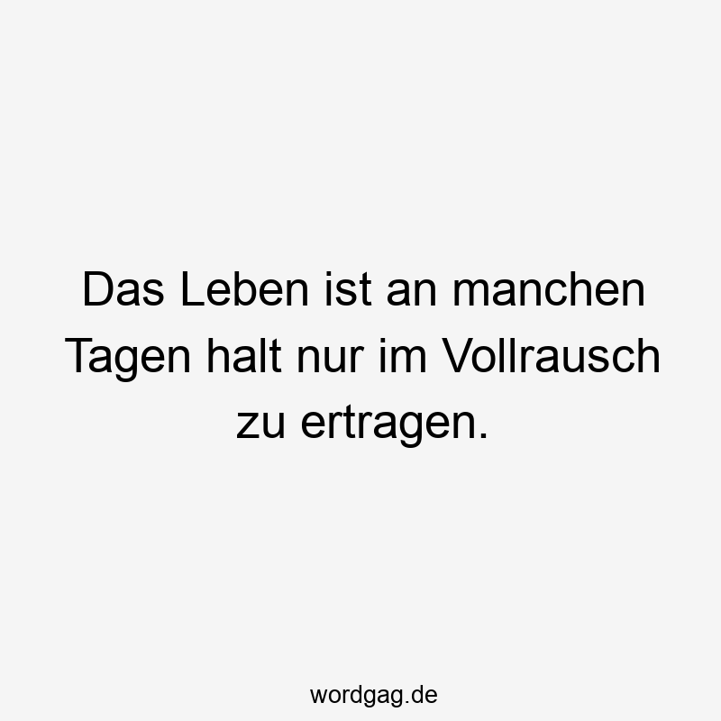Das Leben ist an manchen Tagen halt nur im Vollrausch zu ertragen.