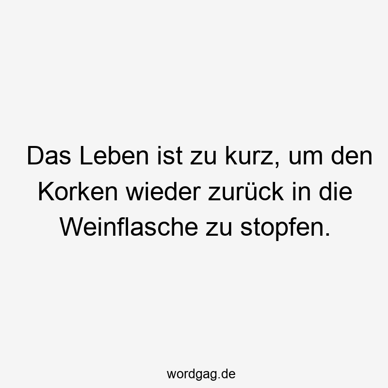 Lustige Sprüche: Korken - Das Leben ist zu kurz, um den Korken wieder zurück in die Weinflasche zu stopfen.
