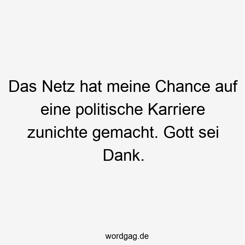 Lustige Sprüche: Chance - Das Netz hat meine Chance auf eine politische Karriere zunichte gemacht. Gott sei Dank.