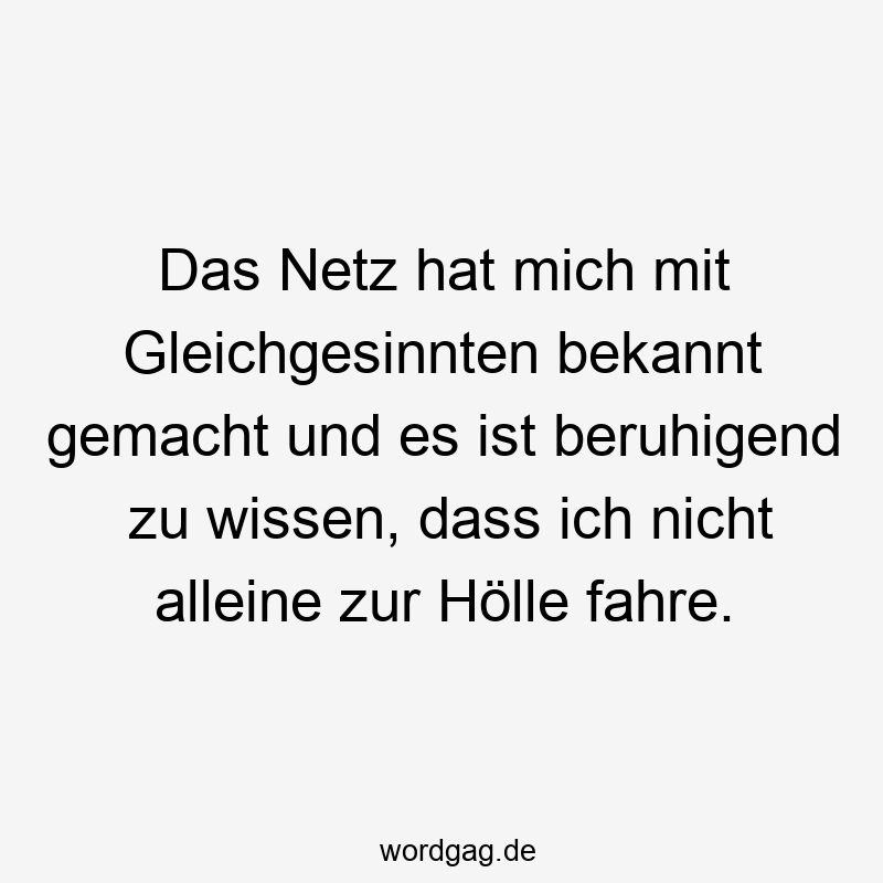 Das Netz hat mich mit Gleichgesinnten bekannt gemacht und es ist beruhigend zu wissen, dass ich nicht alleine zur Hölle fahre.