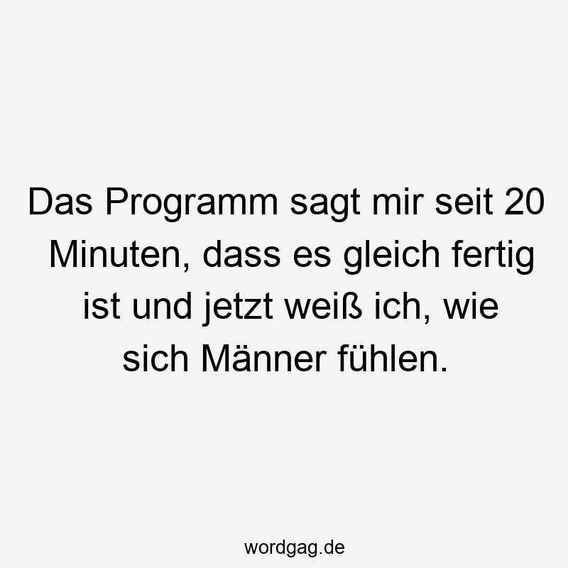 Das Programm sagt mir seit 20 Minuten, dass es gleich fertig ist und jetzt weiß ich, wie sich Männer fühlen.
