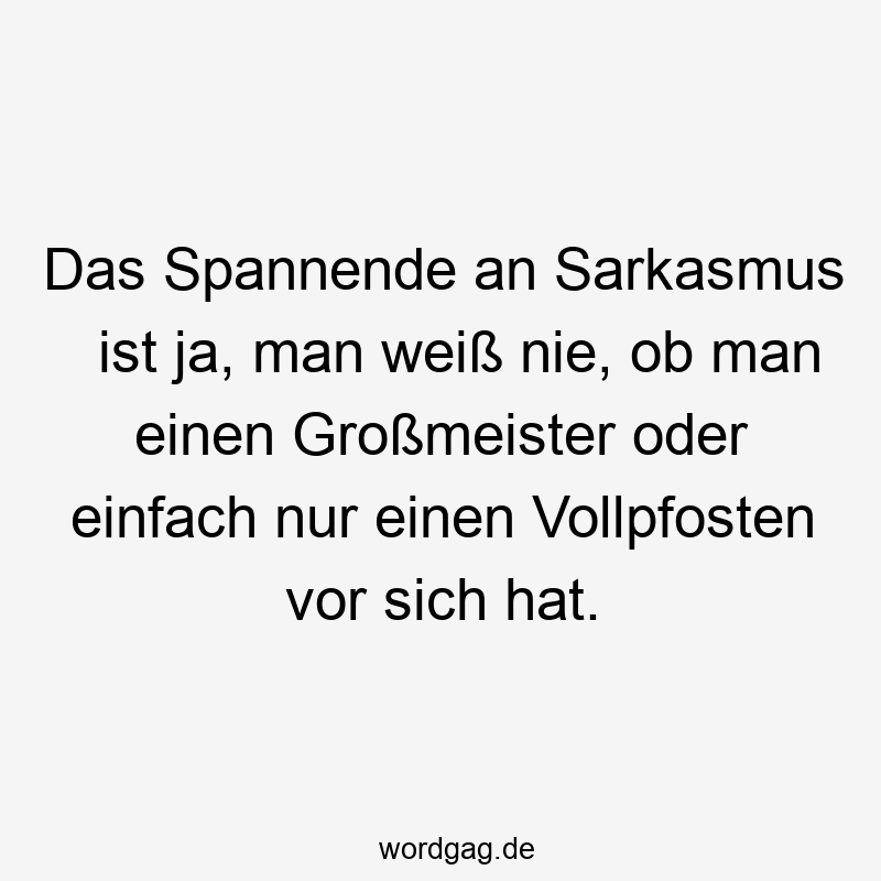 Lustige Vollpfosten Sprüche - Das Spannende an Sarkasmus ist ja, man weiß nie, ob man einen Großmeister oder einfach nur einen Vollpfosten vor sich hat.