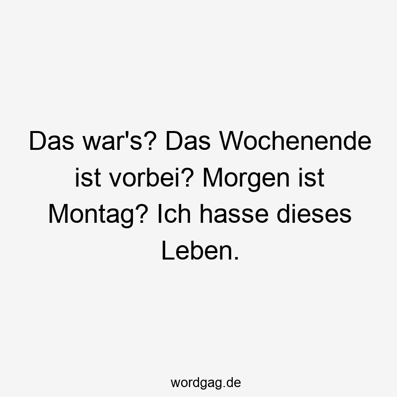 Das war’s? Das Wochenende ist vorbei? Morgen ist Montag? Ich hasse dieses Leben.