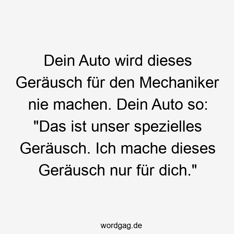 Dein Auto wird dieses Geräusch für den Mechaniker nie machen. Dein Auto so: „Das ist unser spezielles Geräusch. Ich mache dieses Geräusch nur für dich.“