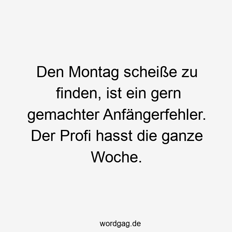 Den Montag scheiße zu finden, ist ein gern gemachter Anfängerfehler. Der Profi hasst die ganze Woche.