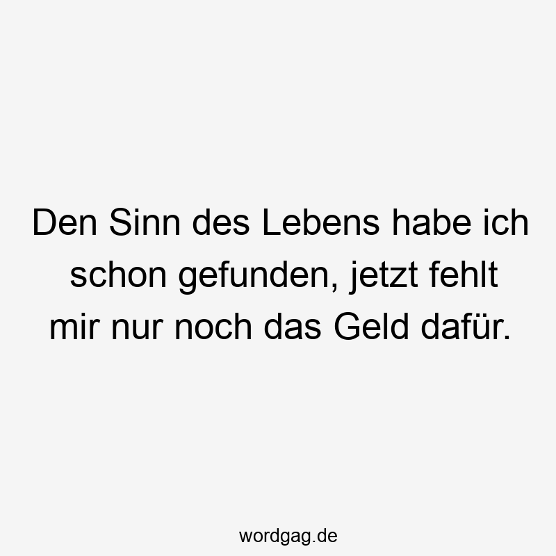 Den Sinn des Lebens habe ich schon gefunden, jetzt fehlt mir nur noch das Geld dafür.