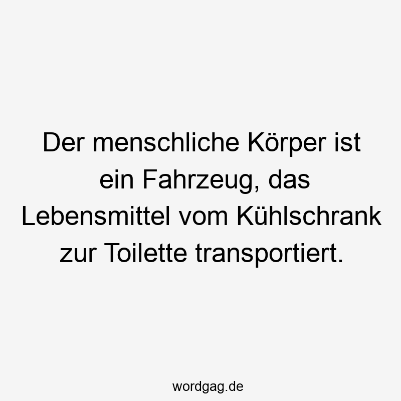 Der menschliche Körper ist ein Fahrzeug, das Lebensmittel vom Kühlschrank zur Toilette transportiert.