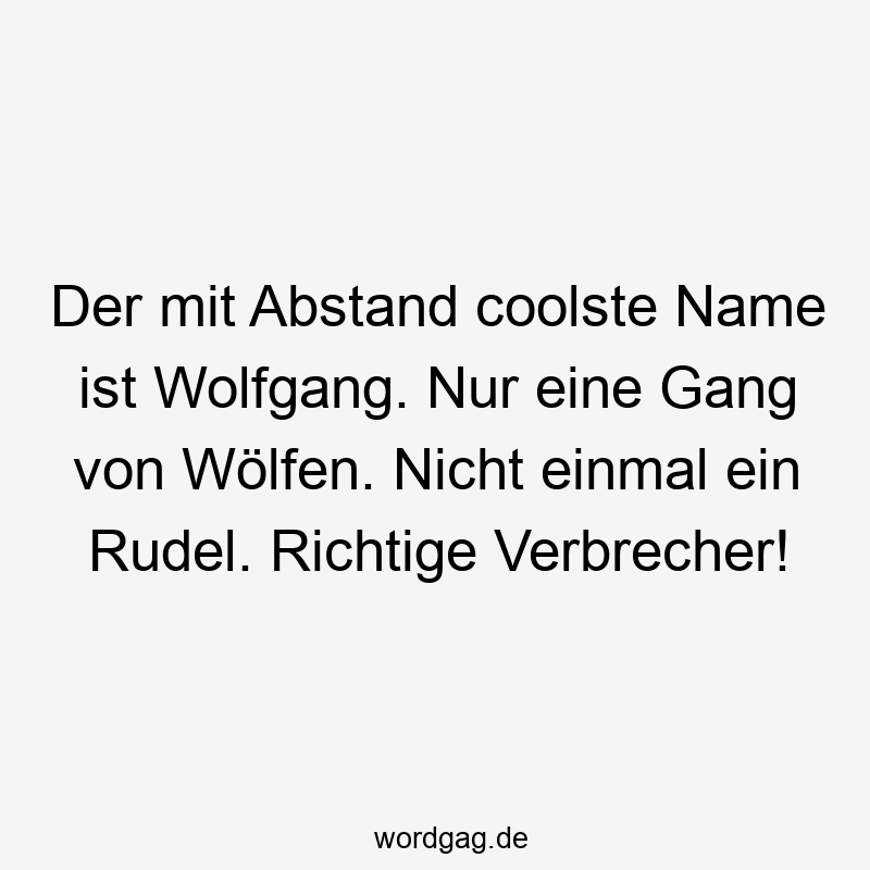 Der mit Abstand coolste Name ist Wolfgang. Nur eine Gang von Wölfen. Nicht einmal ein Rudel. Richtige Verbrecher!