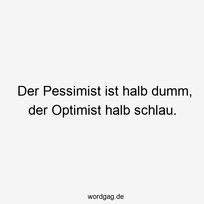 Der Pessimist ist halb dumm, der Optimist halb schlau.