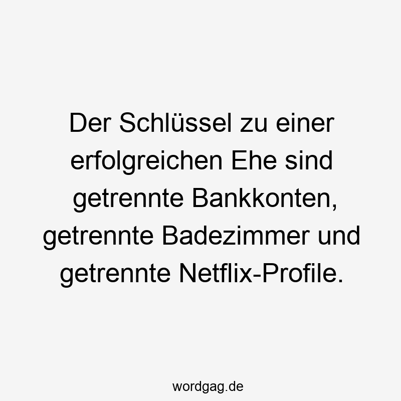 Der Schlüssel zu einer erfolgreichen Ehe sind getrennte Bankkonten, getrennte Badezimmer und getrennte Netflix-Profile.