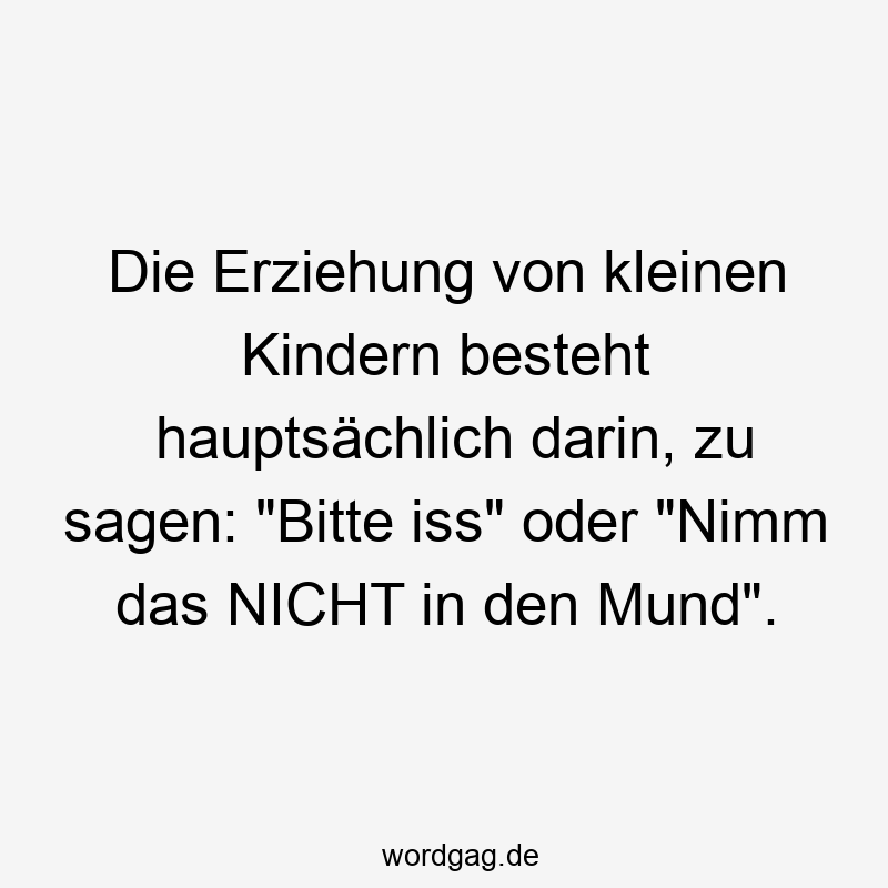 Die Erziehung von kleinen Kindern besteht hauptsächlich darin, zu sagen: „Bitte iss“ oder „Nimm das NICHT in den Mund“.