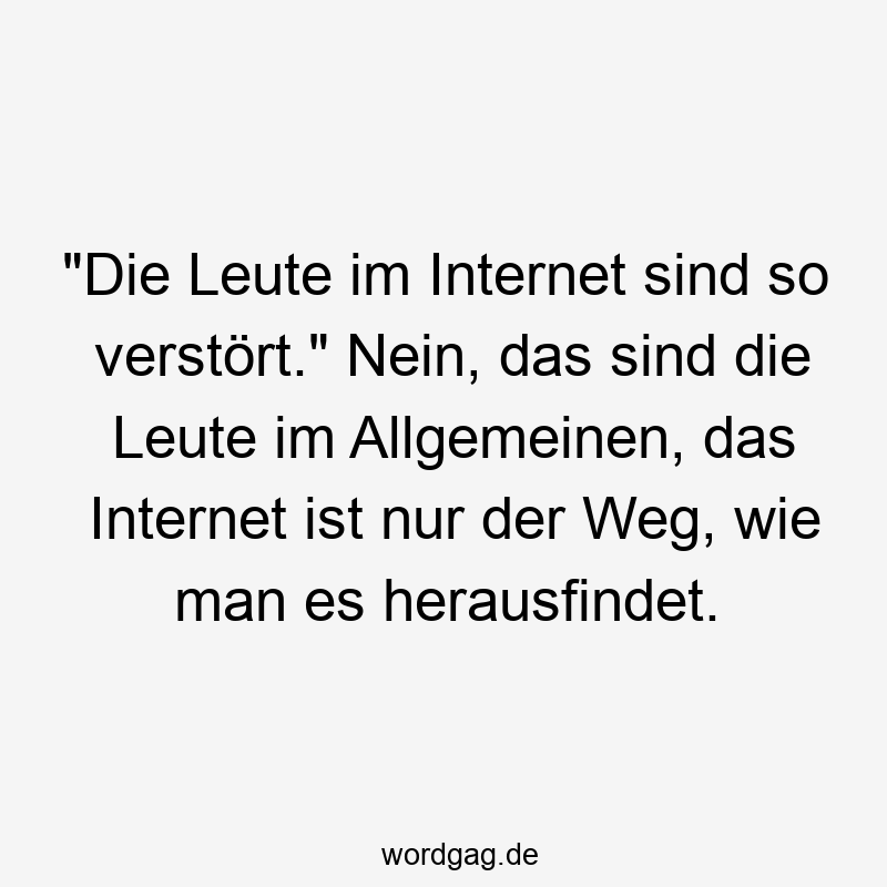 „Die Leute im Internet sind so verstört.“ Nein, das sind die Leute im Allgemeinen, das Internet ist nur der Weg, wie man es herausfindet.