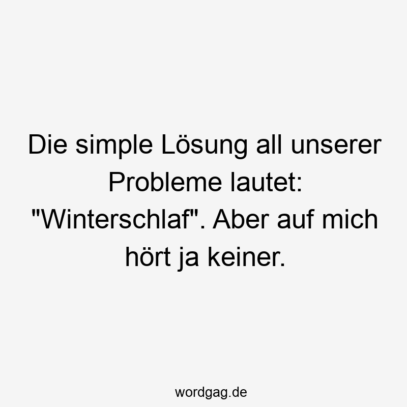 96 Lustige Faul Sprüche - Die simple Lösung all unserer Probleme lautet: „Winterschlaf“. Aber auf mich hört ja keiner.