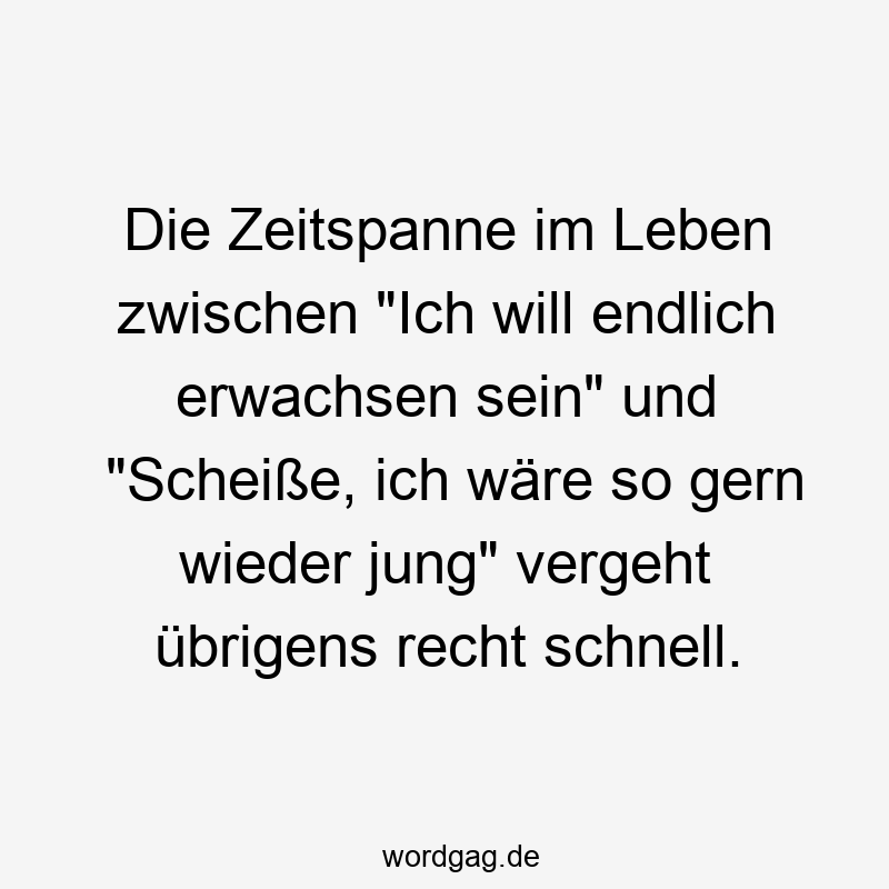 Die Zeitspanne im Leben zwischen "Ich will endlich erwachsen sein" und "Scheiße, ich wäre so gern wieder jung" vergeht übrigens recht schnell.