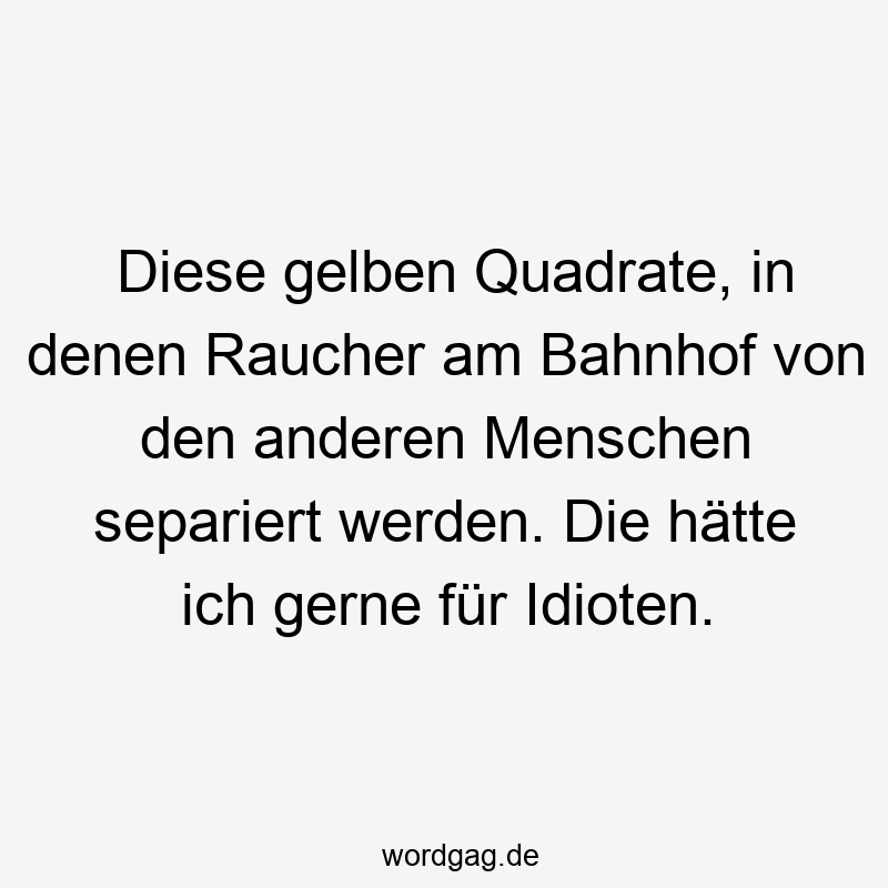 Diese gelben Quadrate, in denen Raucher am Bahnhof von den anderen Menschen separiert werden. Die hätte ich gerne für Idioten.