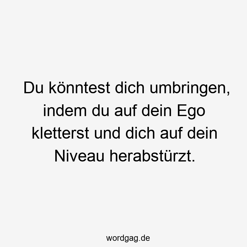 Du könntest dich umbringen, indem du auf dein Ego kletterst und dich auf dein Niveau herabstürzt.