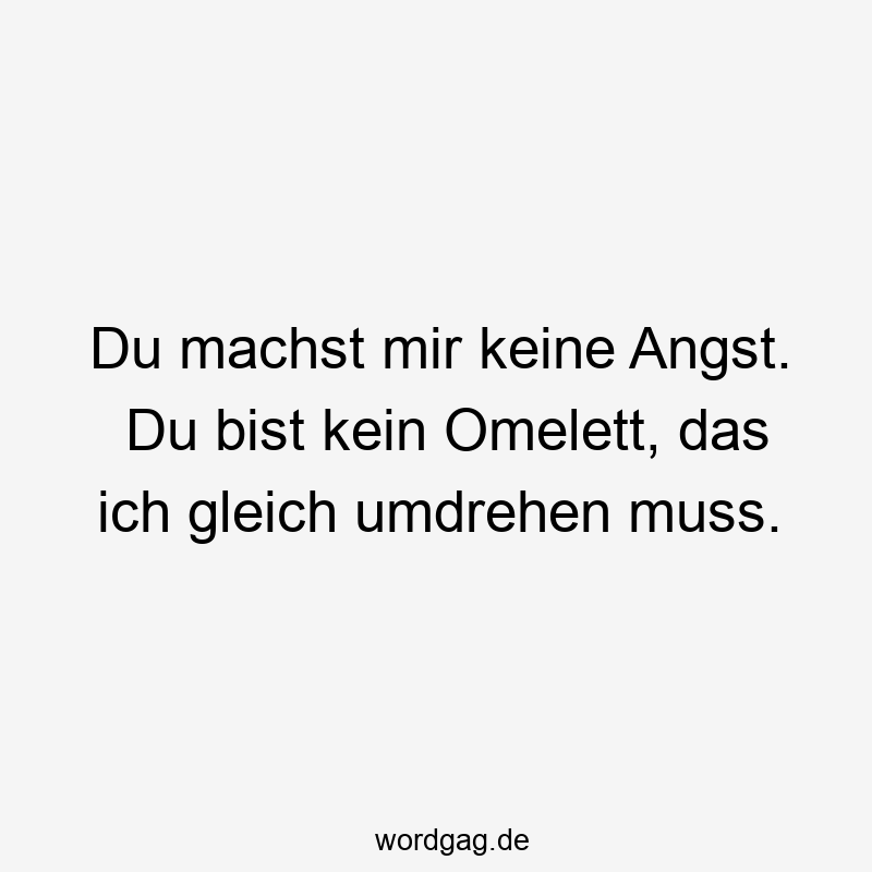 Lustige Sprüche: umdrehen - Du machst mir keine Angst. Du bist kein Omelett, das ich gleich umdrehen muss.