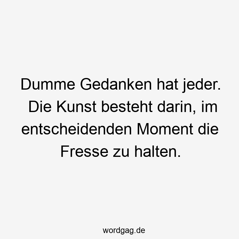 Dumme Gedanken hat jeder. Die Kunst besteht darin, im entscheidenden Moment die Fresse zu halten.