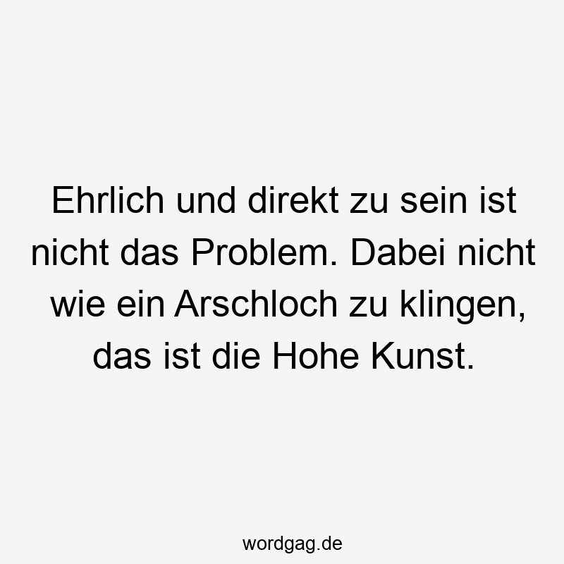Lustige Sprüche: direkt - Ehrlich und direkt zu sein ist nicht das Problem. Dabei nicht wie ein Arschloch zu klingen, das ist die Hohe Kunst.