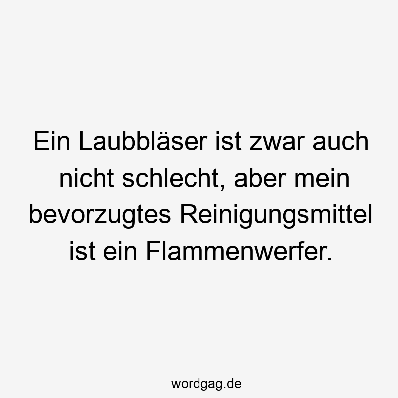 Lustige Sprüche: Reinigung - Ein Laubbläser ist zwar auch nicht schlecht, aber mein bevorzugtes Reinigungsmittel ist ein Flammenwerfer.