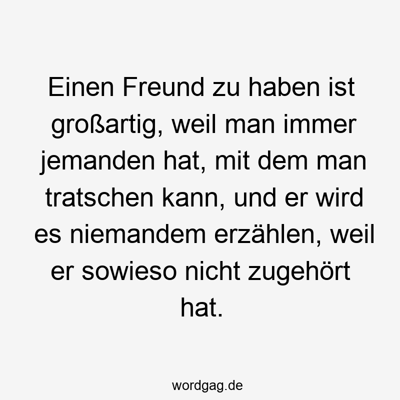 Einen Freund zu haben ist großartig, weil man immer jemanden hat, mit dem man tratschen kann, und er wird es niemandem erzählen, weil er sowieso nicht zugehört hat.