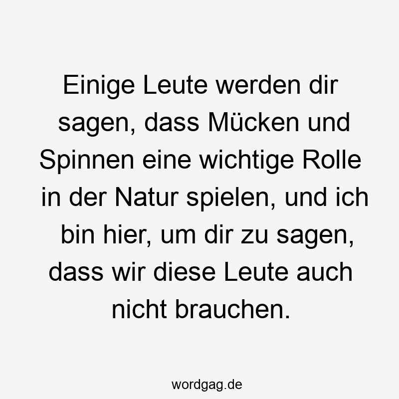 Lustige Sprüche: Spinnen - Einige Leute werden dir sagen, dass Mücken und Spinnen eine wichtige Rolle in der Natur spielen, und ich bin hier, um dir zu sagen, dass wir diese Leute auch nicht brauchen.