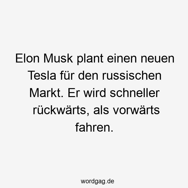 Elon Musk plant einen neuen Tesla für den russischen Markt. Er wird schneller rückwärts, als vorwärts fahren.