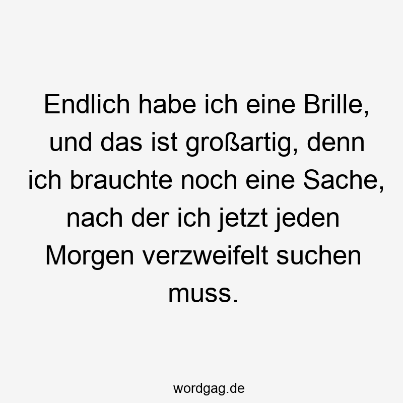 Endlich habe ich eine Brille, und das ist großartig, denn ich brauchte noch eine Sache, nach der ich jetzt jeden Morgen verzweifelt suchen muss.