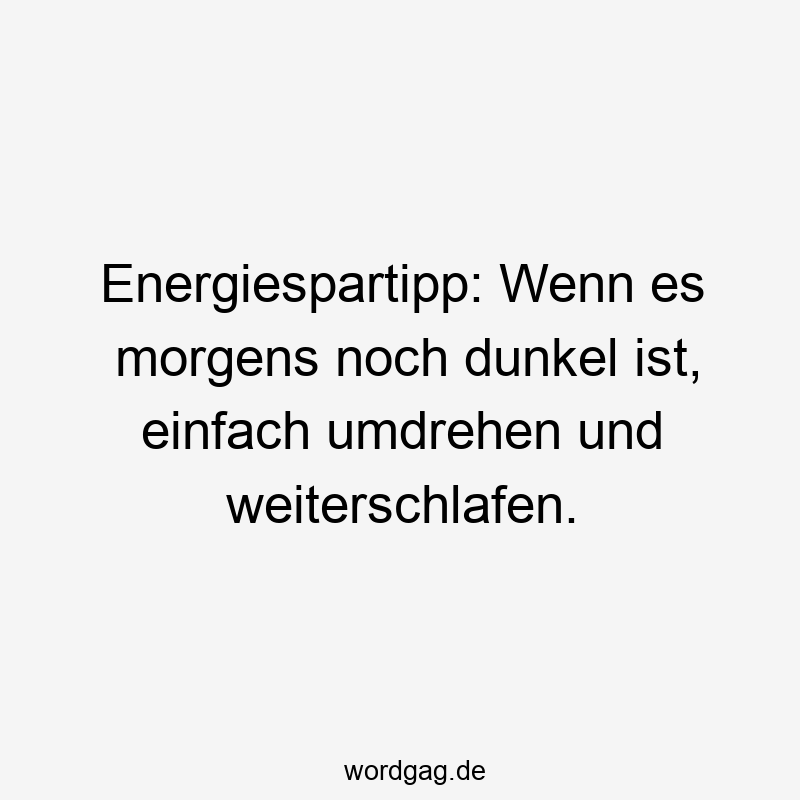 Lustige Sprüche: umdrehen - Energiespartipp: Wenn es morgens noch dunkel ist, einfach umdrehen und weiterschlafen.