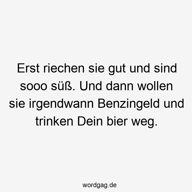 Erst riechen sie gut und sind sooo süß. Und dann wollen sie irgendwann Benzingeld und trinken Dein bier weg.