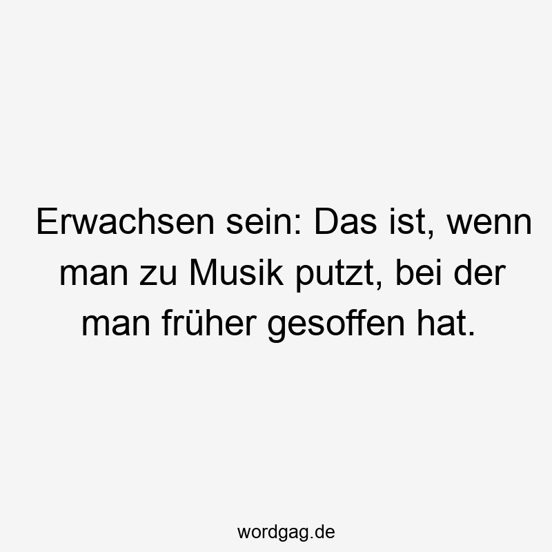 Erwachsen sein: Das ist, wenn man zu Musik putzt, bei der man früher gesoffen hat.