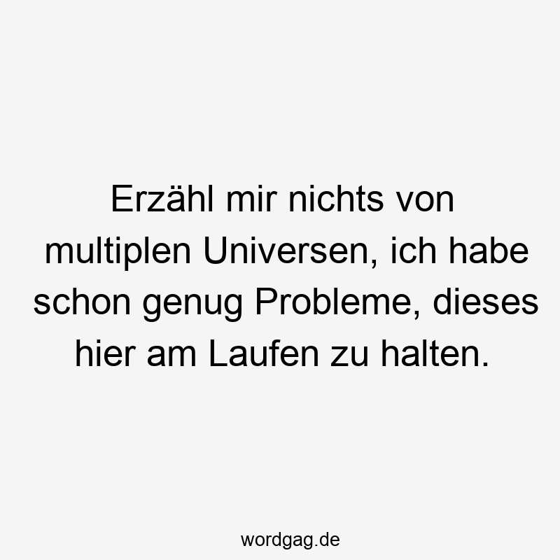 Erzähl mir nichts von multiplen Universen, ich habe schon genug Probleme, dieses hier am Laufen zu halten.