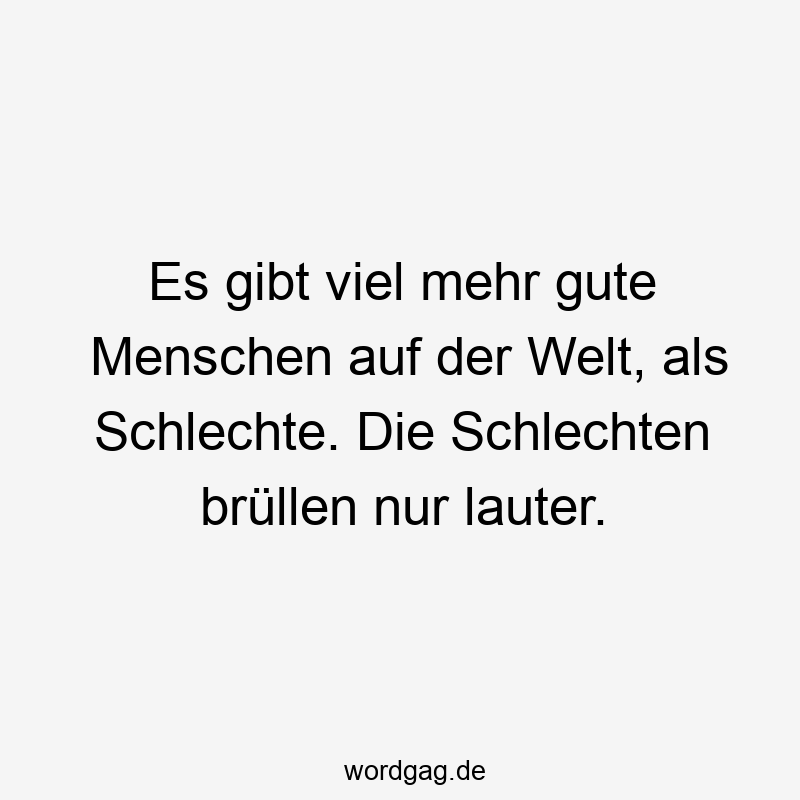 Es gibt viel mehr gute Menschen auf der Welt, als Schlechte. Die Schlechten brüllen nur lauter.