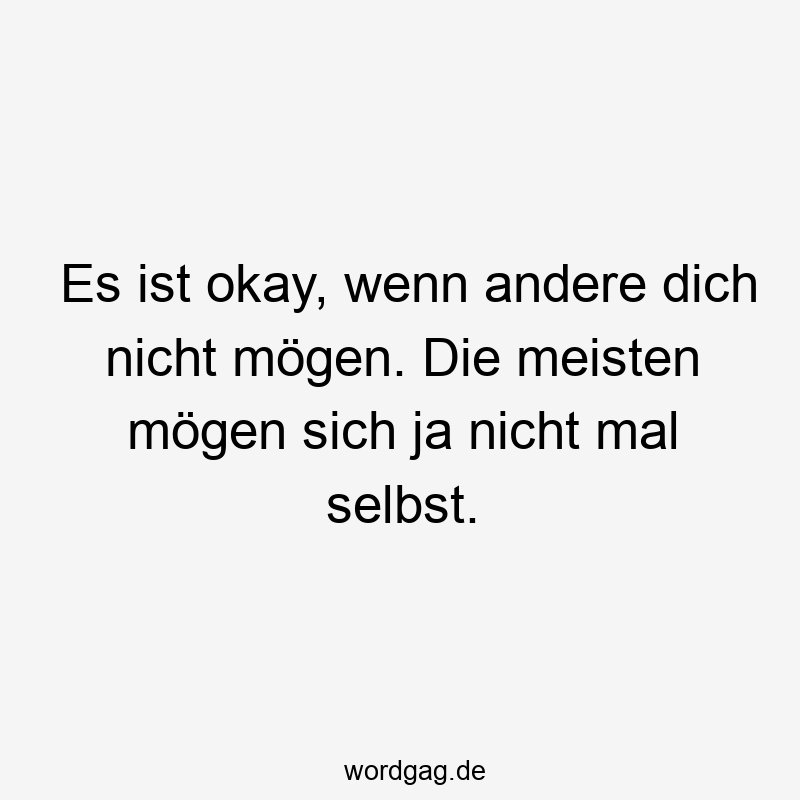 Es ist okay, wenn andere dich nicht mögen. Die meisten mögen sich ja nicht mal selbst.