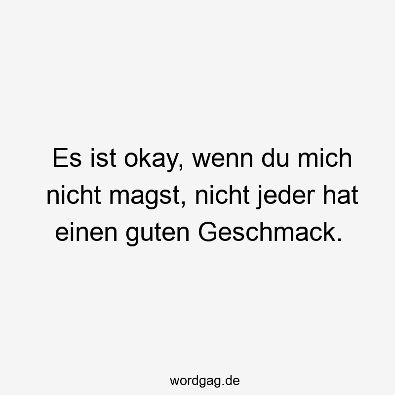 Es ist okay, wenn du mich nicht magst, nicht jeder hat einen guten Geschmack.