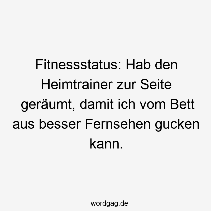 Fitnessstatus: Hab den Heimtrainer zur Seite geräumt, damit ich vom Bett aus besser Fernsehen gucken kann.